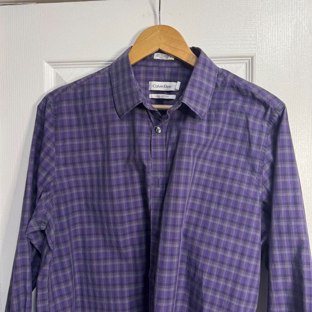 Calvin Klein Mens Dress Shirt Button Up Purple Liquid Cotton Sz Medium